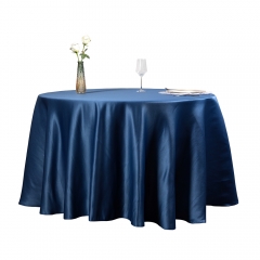 Wholesale customized 132 inches luxury elegant navy blue polyester round tablecloth for hotel wedding