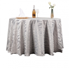 Wholesale custom 120&132 inch polyester light gray jacquard round tablecloth for wedding banquet