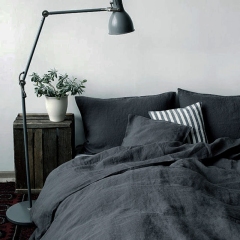 LY black charcoal color 100% linen sheets with stone washed finish