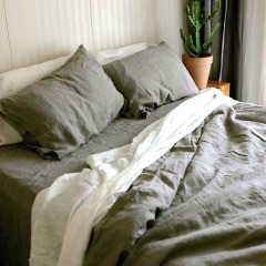Grey Color Stone washed flax linen bedding set /Vintage washed sheet set