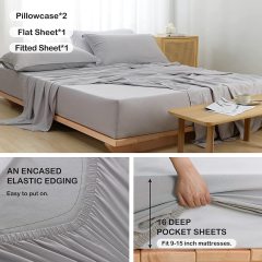 Light Grey bamboo cotton Sheets Set , Soft Cool ， Durable Natural Organic Bed Sheets