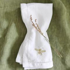 100% French Linen Tables Napkins With Embroidery flax linen napkins