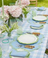 Custom Scallop Trim Organic Linen Dinner Fabric Napkins for Wedding