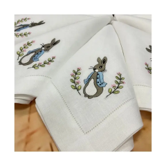 Wholesale hand embroidery napkin 100% French linen tables napkins scalloped linen napkins for wedding