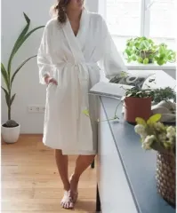 sustainable linen robe bathrobe 100% linen women sleep robe organic women linen bath robe kimono Sleepwear 100% FLax