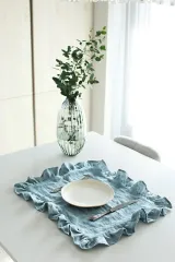 Wholesale Custom Embroidery Ruffle Edge Table Napkin White Nature French Flax Wedding Linen Napkins for Restaurant Wedding