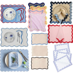 HOT Selling Factory Custom Wholesale Wavy Placemats 100% French Natural Flax Linen Napkins