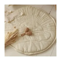 Tummy Time Wholesale Custom Shape LOGO French Linen Soft Quilting Baby Gym Mat 100% Linen Kids Play Mat