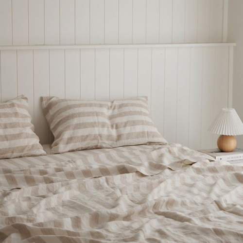 yarn-dyed Flax Linen supplier Bedding Sets Stripe duvet sheet percale bedding linen duvet cover&amp;sheet set