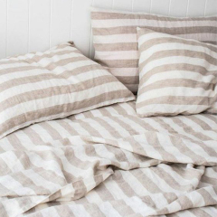 yarn-dyed Flax Linen supplier Bedding Sets Stripe duvet sheet percale bedding linen duvet cover&sheet set