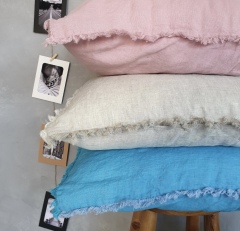 OEM Wholesale 100% Linen Fabric Custom Home Wedding Bed Linen White Rough Edge Pillowcase In Bulk Queen Size