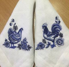 Blue And White Porcelain Customized Wholesale Hemstitch Embroidered Linen Napkin With Logo For Wedding