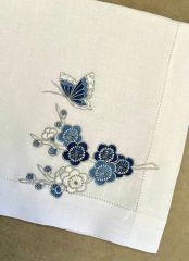 Blue And White Porcelain Customized Wholesale Hemstitch Embroidered Linen Napkin With Logo For Wedding