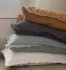OEM Wholesale 100% Linen Fabric Custom Home Wedding Bed Linen White Rough Edge Pillowcase In Bulk Queen Size