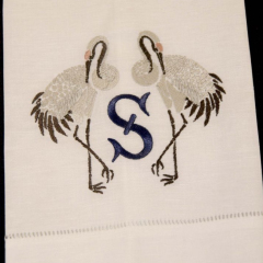 Wholesale Custom Bird Embroidered Linen Dinner White Logo For Wedding Cloth Dinner 100% Linen Napkins