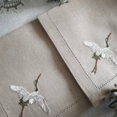 Wholesale Custom Bird Embroidered Linen Dinner White Logo For Wedding Cloth Dinner 100% Linen Napkins