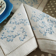 Custom Embroidered Cloth Napkins White Plant-patterned Linen Embroidery Napkin with Logo for Wedding