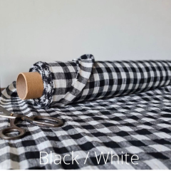 Checked pure white beige gingham chessboard linen, 90-400 GSM, softened fabric by the yard, linen fabric