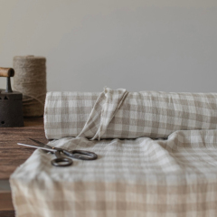 Checked pure white beige gingham chessboard linen, 90-400 GSM, softened fabric by the yard, linen fabric