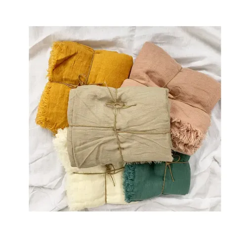 Colorful Soft Throw Blanket 100% French Stone Washed Linen Fabric Blanket For Baby and Adult