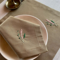 Custom Embroidered Cloth Napkins White Linen Embroidery Napkin with Logo for Wedding