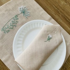 Custom Embroidered Cloth Napkins White Linen Embroidery Napkin with Logo for Wedding