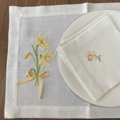Custom Embroidered Cloth Napkins White Linen Embroidery Napkin with Logo for Wedding