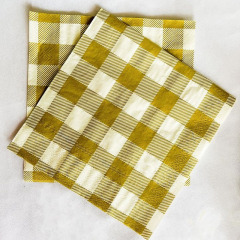 Wholesale Customized Wedding Hotel OEKO TEX Green Yellow Gingham Pure Linen Napkin