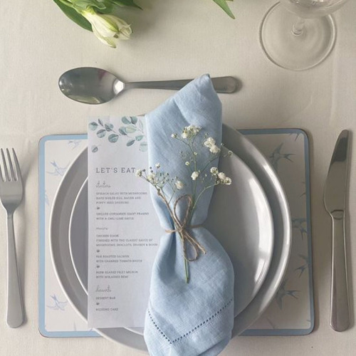 Personalised Custom Blue Cloth Embroidered Hemstitch Linen Napkins for Wedding with Logo