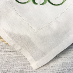 Personalized Custom White Cloth Monogrammed Embroidered Hemstitch Linen Napkins for Wedding