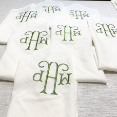 Personalized Custom White Cloth Monogrammed Embroidered Hemstitch Linen Napkins for Wedding