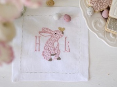 100% Linen Personalized Cloth Embroidered Monogrammed Raw Edge Cocktail Napkins