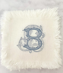 100% Linen Personalized Cloth Embroidered Monogrammed Raw Edge Cocktail Napkins