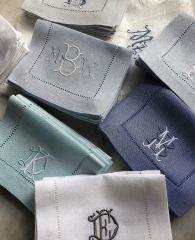 100% Linen Personalized Cloth Embroidered Monogrammed Raw Edge Cocktail Napkins