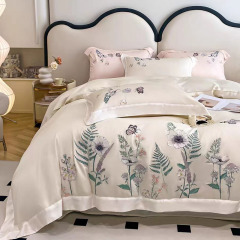 Embroidery Bamboo Pillow Case Bed Sheets Bedsheet 100% Bamboo Fiber Bamboo Duvet Cover Lyocell Bedding Set For Wedding