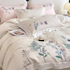 Embroidery Bamboo Pillow Case Bed Sheets Bedsheet 100% Bamboo Fiber Bamboo Duvet Cover Lyocell Bedding Set For Wedding
