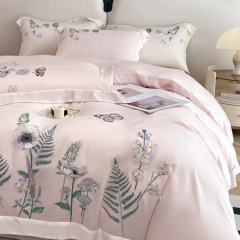 Embroidery Bamboo Pillow Case Bed Sheets Bedsheet 100% Bamboo Fiber Bamboo Duvet Cover Lyocell Bedding Set For Wedding