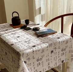 Personalized Custom Tang Dynasty Style Cotton Linen Desk Dining Tablecloth Calligraphy Printed Tablecloth