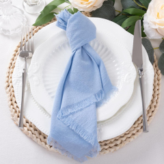 Custom Size 10cm 15cm 40cm Eco Friendly Square 100% Pure Linen Flax Wedding Frayed Napkin with Fringe