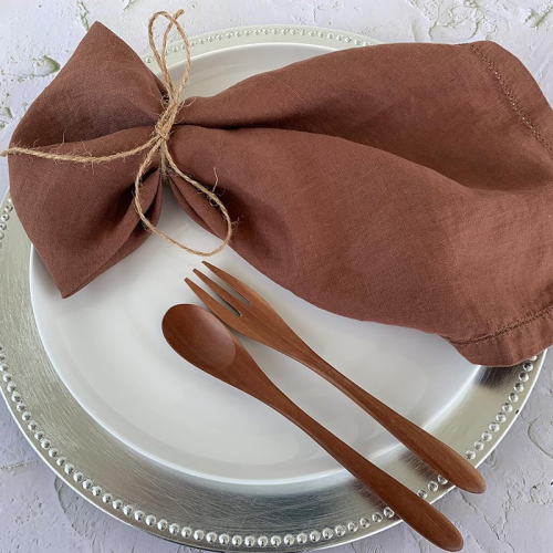 100% Pure Linen Trim Dinner Napkins French Linen Natural Fabric Machine Washable Classic Seam 40*40CM