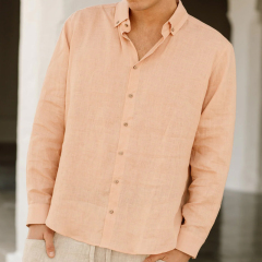 Wholesale Custom Summer Peach Pure Linen Men Shirts