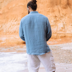 Wholesale Custom Pure White 100% Linen Men's shirts