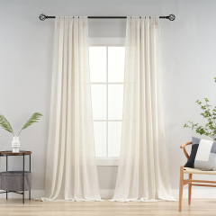 Linen Beige Curtains 84 Inches Long for Living Room Rod Pocket Back Tab Light Filtering Window Drapes Rope