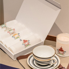 Custom Printed 100% Linen Cocktail Wedding Napkins Hand Embroidered Trim Logo Linen Dinner Napkin