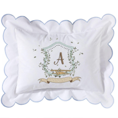 Embroidered Blue Scallop Pillow Sham & INSERT, Monogram Nursery Pillow, Baby Gift Pillow, Decorative Throw, Boys Monogram Sham