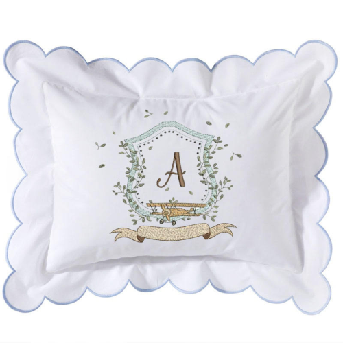 Embroidered Blue Scallop Pillow Sham &amp; INSERT, Monogram Nursery Pillow, Baby Gift Pillow, Decorative Throw, Boys Monogram Sham