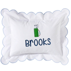 Embroidered Blue Scallop Pillow Sham & INSERT, Monogram Nursery Pillow, Baby Gift Pillow, Decorative Throw, Boys Monogram Sham