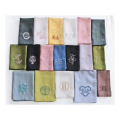 Simple Cloth Blush Wine Wedding Napkins Custom logo Embroidery Linen Soft Cocktail Restaurant Table Napkin Wedding
