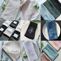 Simple Cloth Blush Wine Wedding Napkins Custom logo Embroidery Linen Soft Cocktail Restaurant Table Napkin Wedding