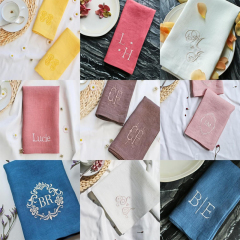 Simple Cloth Blush Wine Wedding Napkins Custom logo Embroidery Linen Soft Cocktail Restaurant Table Napkin Wedding